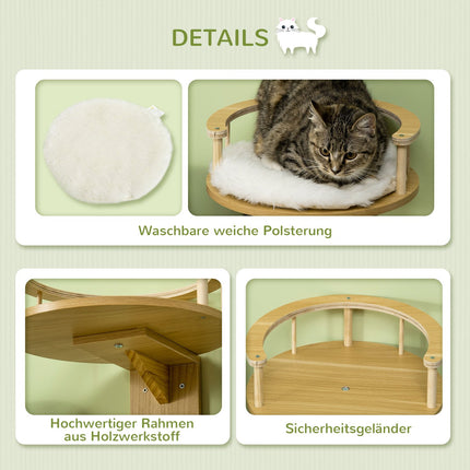 Wall-hung cat bed with cushion, oak & cream
