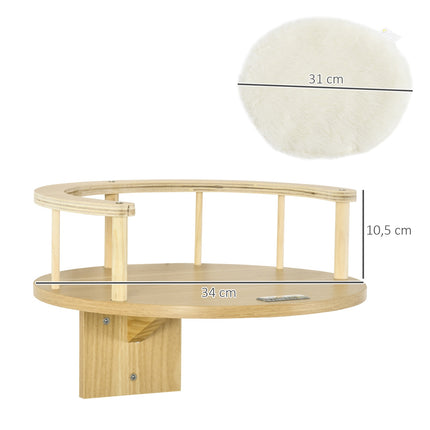 Wall-hung cat bed with cushion, oak & cream