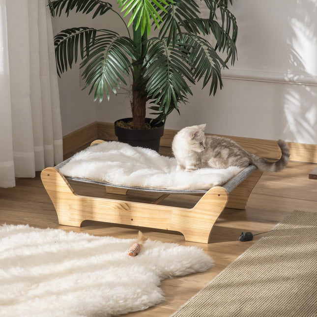Elevated cat bed Hammock with soft cushion, pine