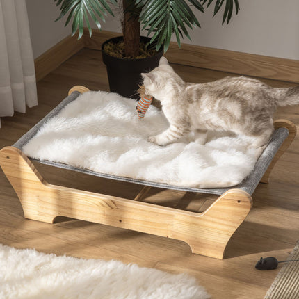 Elevated cat bed Hammock with soft cushion, pine