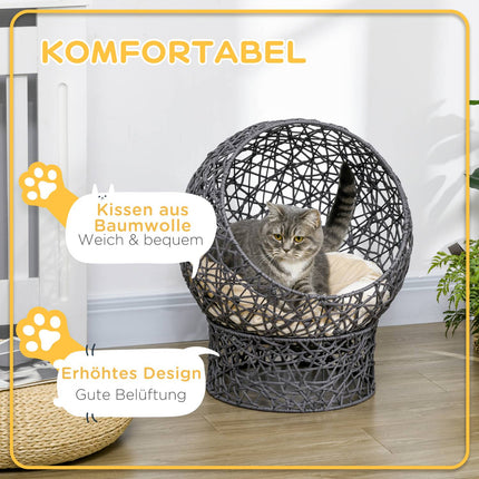 Stylish Cat Bed Cave with Cushion - Purple & Cream Rep