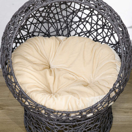 Stylish Cat Bed Cave with Cushion - Purple & Cream Rep