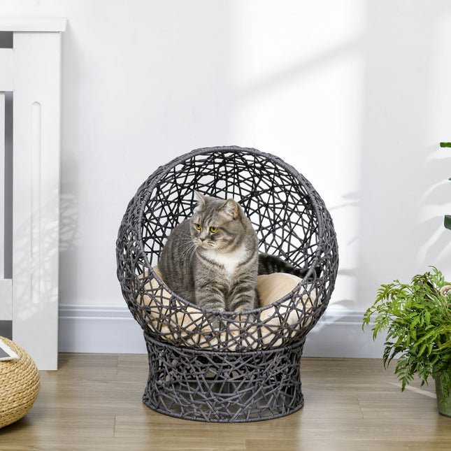 Stylish Cat Bed Cave with Cushion - Purple & Cream Rep