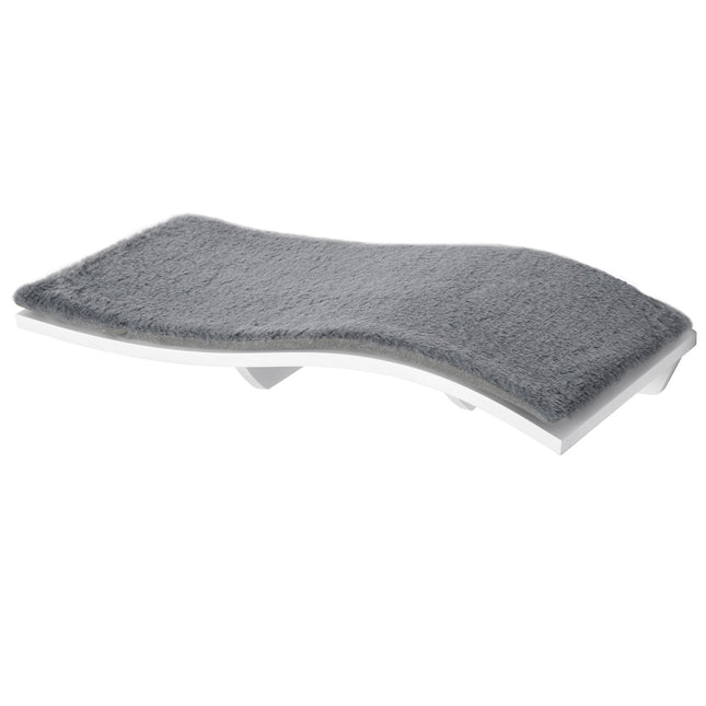 Wall-hung cat bed with plush pillow, white/grey