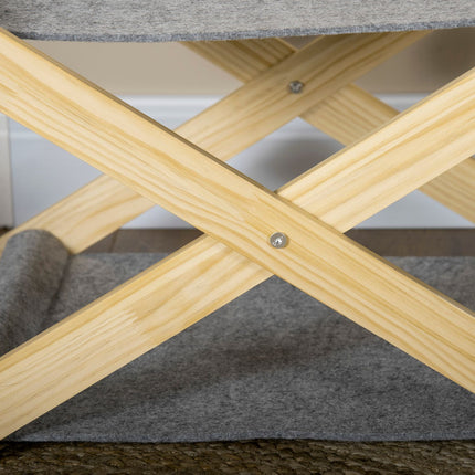 Foldable 2-level pine cat bed with toy ball