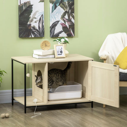 Cat cabinet litter box, oak, magnetic door, play ball, 86x48x52 cm