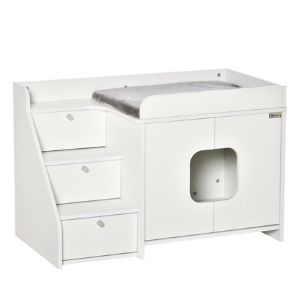 Cat litter box, hidden, white, with stairs