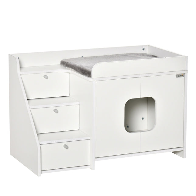 Cat litter box, hidden, white, with stairs