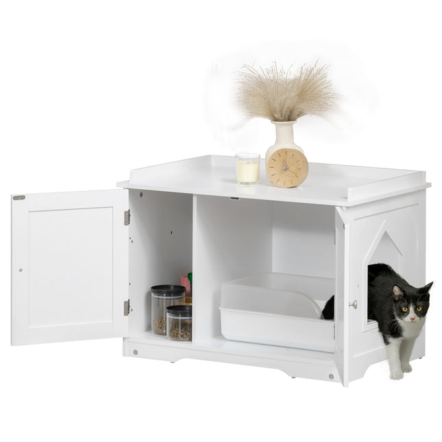 White cat litter box with adjustable divider 86cm
