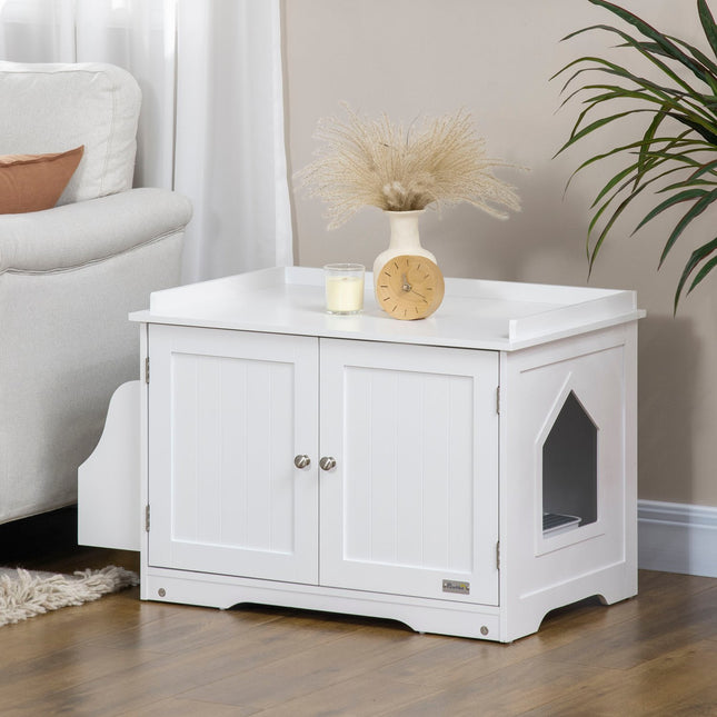 White cat litter box with adjustable divider 86cm