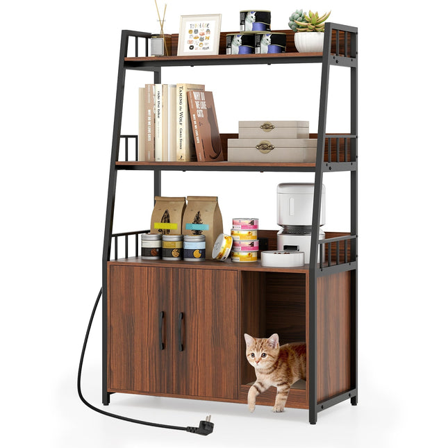 Cat Cabinet with Bookshelf, Charging Station, Scratch Pad, 80x40x132cm