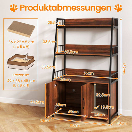 Cat Cabinet with Bookshelf, Charging Station, Scratch Pad, 80x40x132cm
