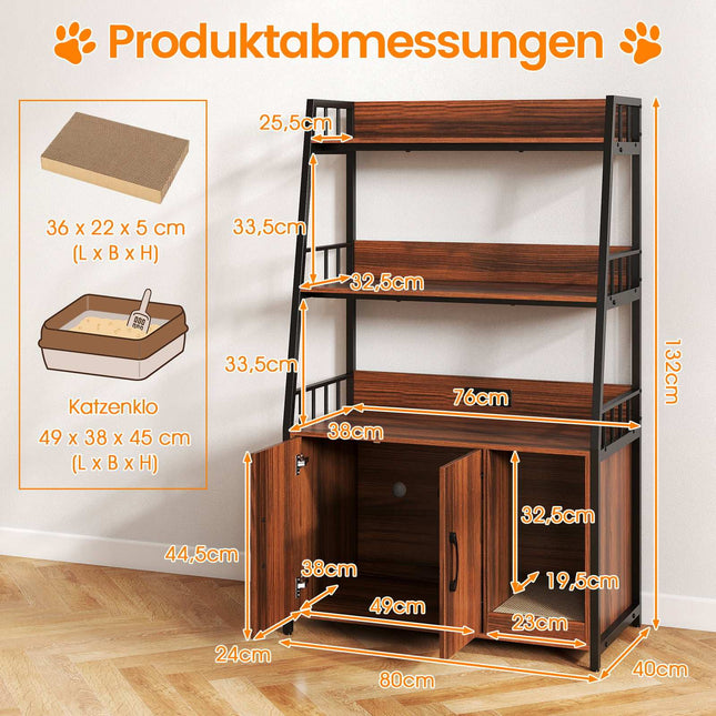 Cat Cabinet with Bookshelf, Charging Station, Scratch Pad, 80x40x132cm