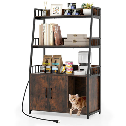 Cat Cabinet with Bookshelf, Charging Station, Scratch Pad, Entryway, 80x40x132cm, Brown