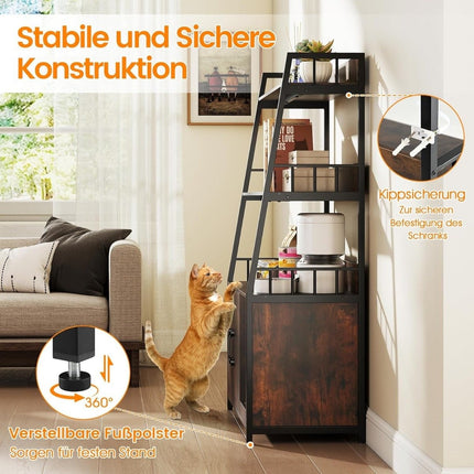 Cat Cabinet with Bookshelf, Charging Station, Scratch Pad, Entryway, 80x40x132cm, Brown