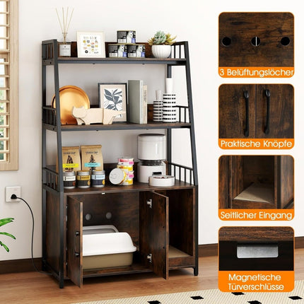 Cat Cabinet with Bookshelf, Charging Station, Scratch Pad, Entryway, 80x40x132cm, Brown
