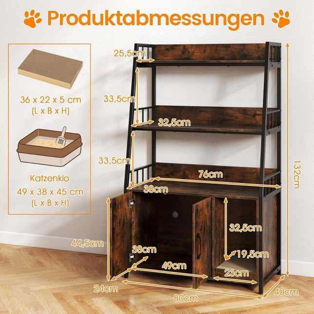 Cat Cabinet with Bookshelf, Charging Station, Scratch Pad, Entryway, 80x40x132cm, Brown
