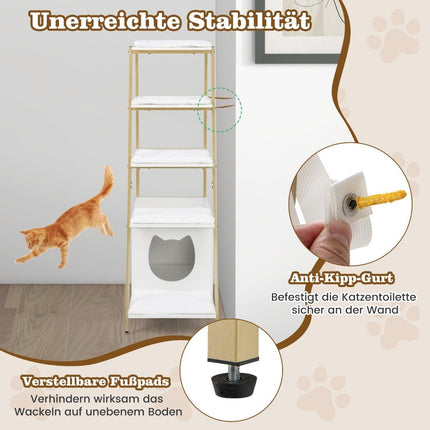 Cat Cabinet with Ladder Shelf for Litter Box, White