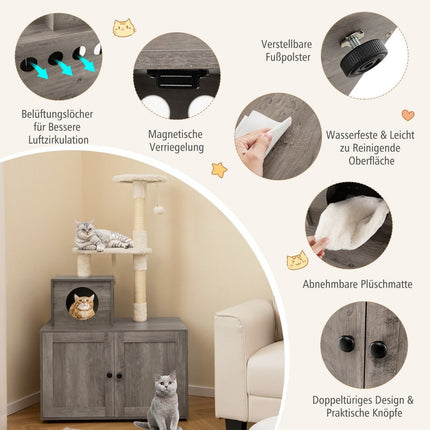 Cat Cabinet with Scratching Post for Litter Box, Gray