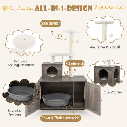 Cat Cabinet with Scratching Post for Litter Box, Gray