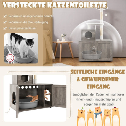 Cat Cabinet with Scratching Post for Litter Box, Gray