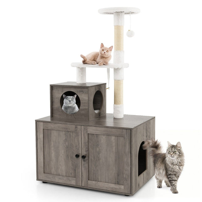 Cat Cabinet with Scratching Post for Litter Box, Gray