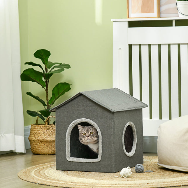 Cat Cave Bed, cozy gray polyester, accommodates cats up to 5 kg