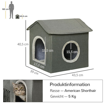 Cat Cave Bed, cozy gray polyester, accommodates cats up to 5 kg