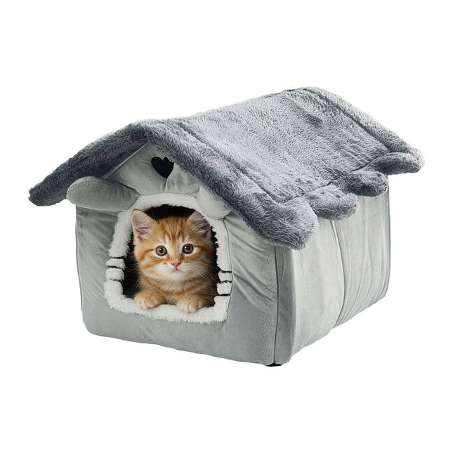 Cat Cave House with Plush Roof and Non-Slip Base