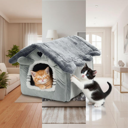 Cat Cave House with Plush Roof and Non-Slip Base