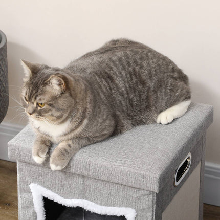 Cat Cave Ottoman with cushion and scratching ball, Anti-Slip Grey