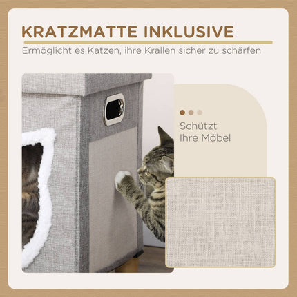 Cat Cave Ottoman with cushion and scratching ball, Anti-Slip Grey