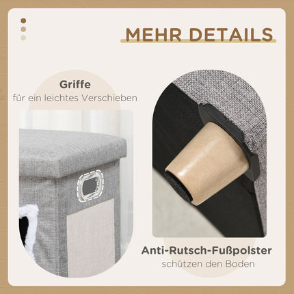 Cat Cave Ottoman with cushion and scratching ball, Anti-Slip Grey
