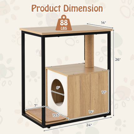 Cat Cave Side Table With Scratching Post, Removable Mat