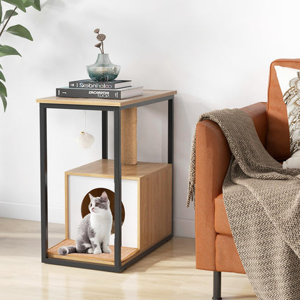 Cat Cave Side Table With Scratching Post, Removable Mat