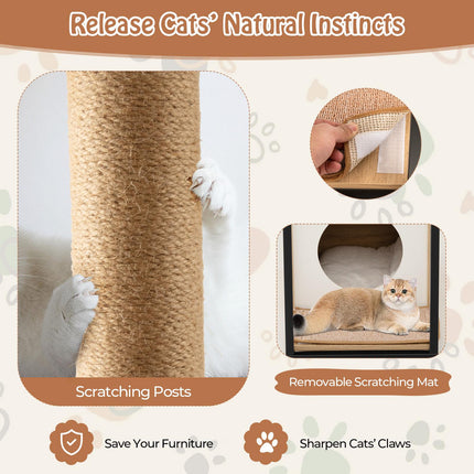 Cat Cave Side Table With Scratching Post, Removable Mat