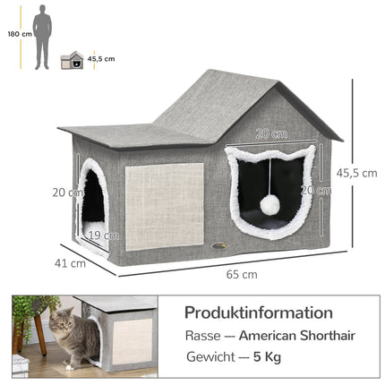 Cat cave with scratching surface, doors and padded cushion