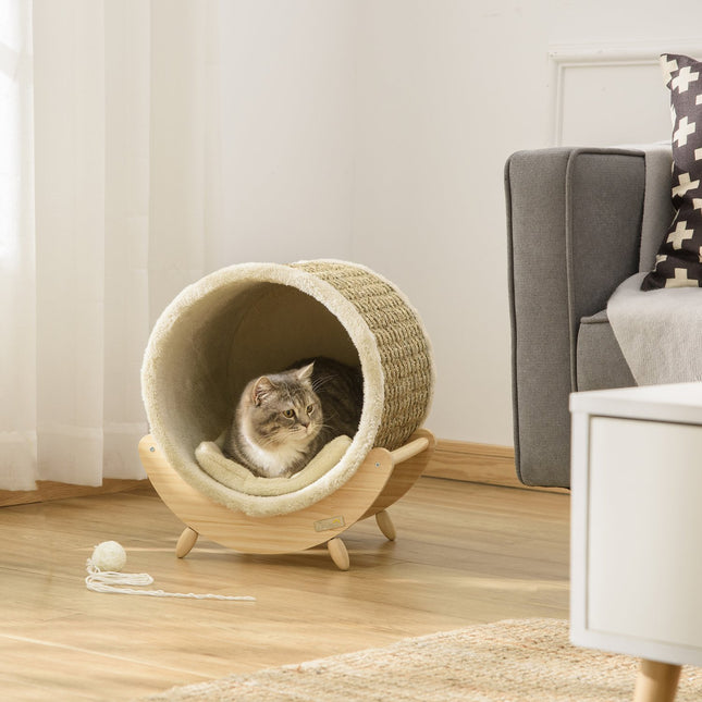 Cat Cave Bed with scratching pad, pine, flannel