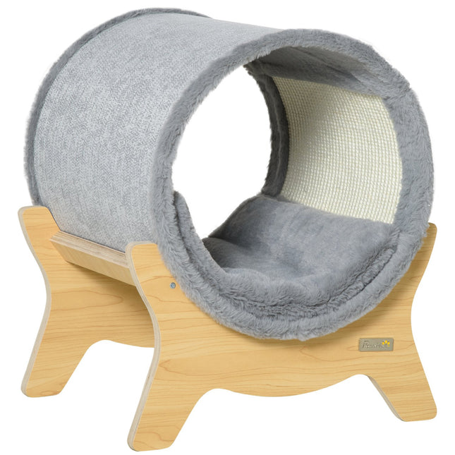 Cat cave with shelf & scratching pad, Grey, 41x40x47 Cm