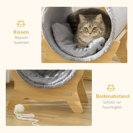 Cat cave with shelf & scratching pad, Grey, 41x40x47 Cm