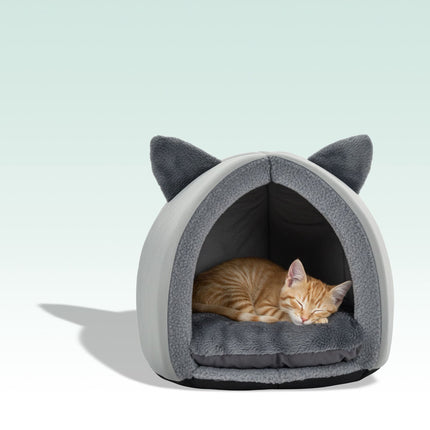 Cat Cave with Ears, Removable Cushion, Non-Slip Base
