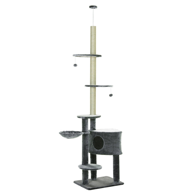Cat climbing frame, ceiling-high sisal pole, dark grey