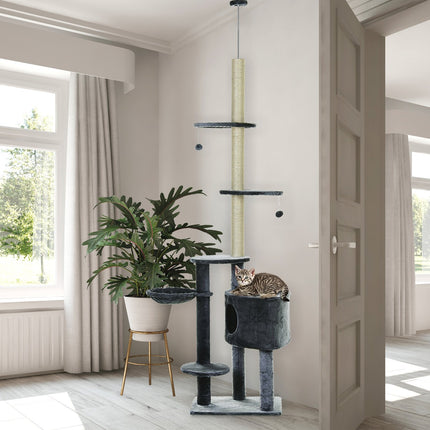 Cat climbing frame, ceiling-high sisal pole, dark grey