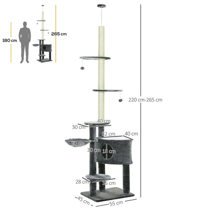 Cat climbing frame, ceiling-high sisal pole, dark grey