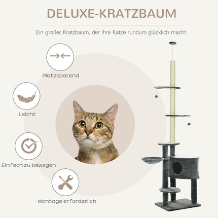 Cat climbing frame, ceiling-high sisal pole, dark grey