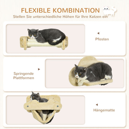 Cat climbing wall set with stairs, scratching posts and hammock