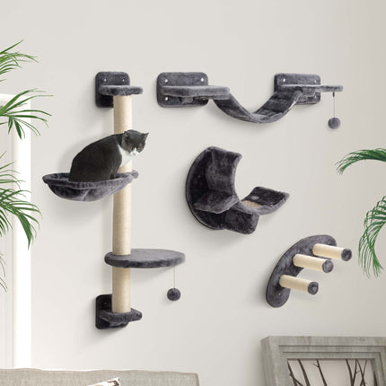 Cat Climbing Wall Set with Hammock, Dark Grey, 4-Piece