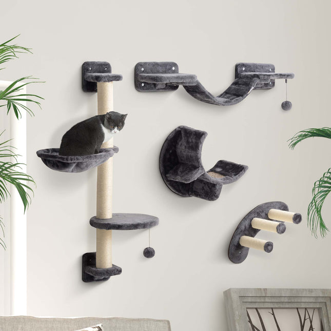 Cat Climbing Wall Set with Hammock, Dark Grey, 4-Piece