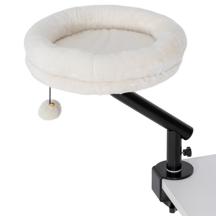 Cat Desk Bed, 360° Rotating, Adjustable Height, Cream