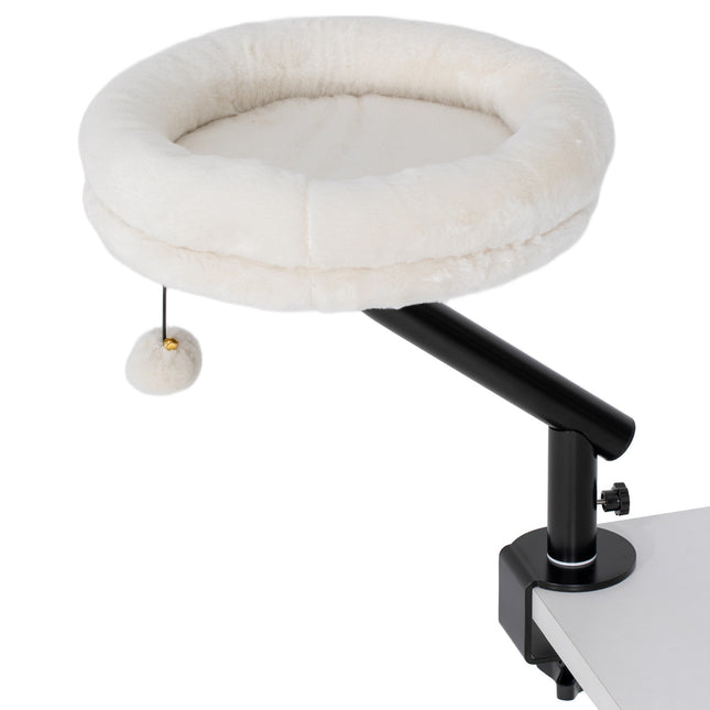 Cat Desk Bed, 360° Rotating, Adjustable Height, Cream